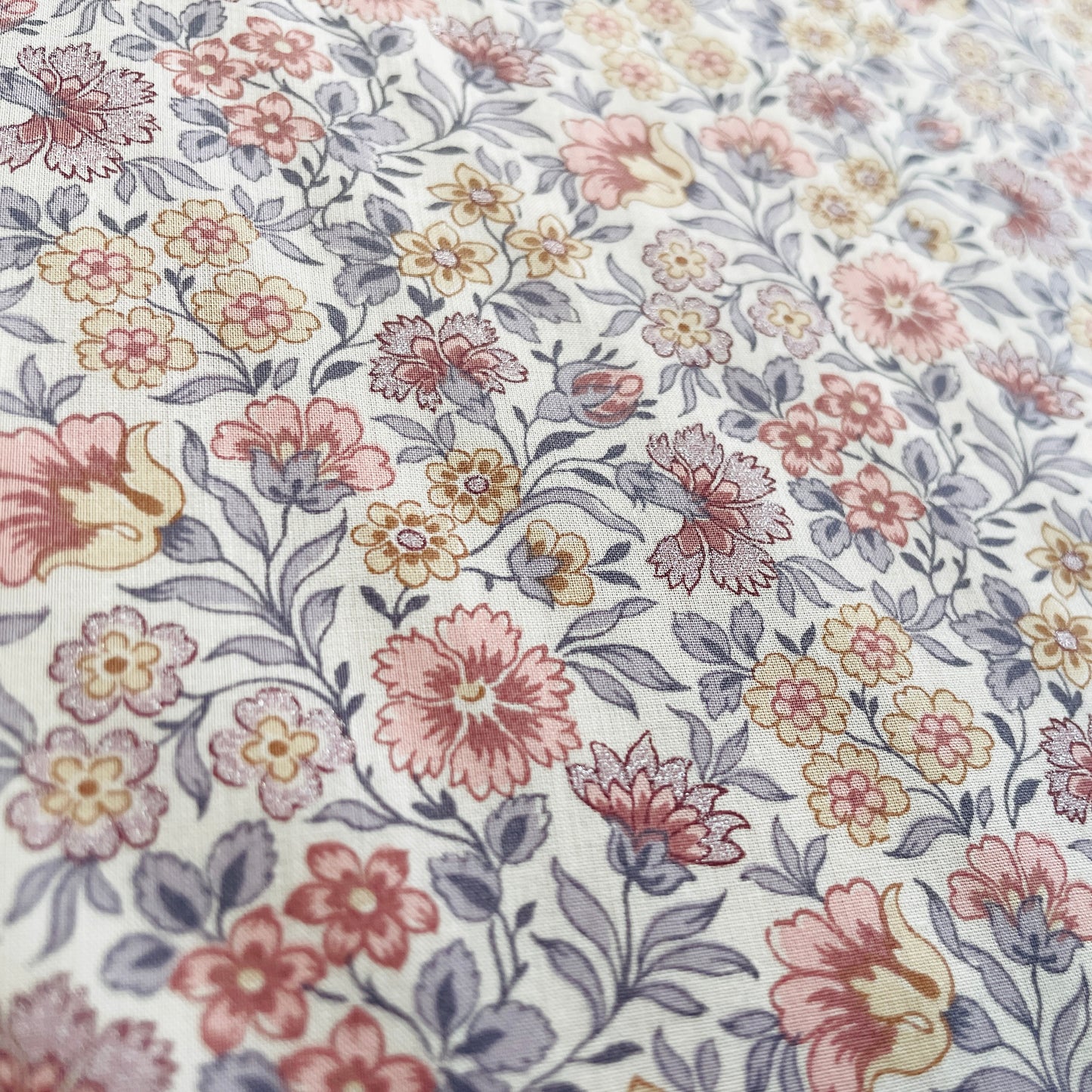 Liberty Fabrics Carnation Garden C Tana Lawn Cotton Metallic