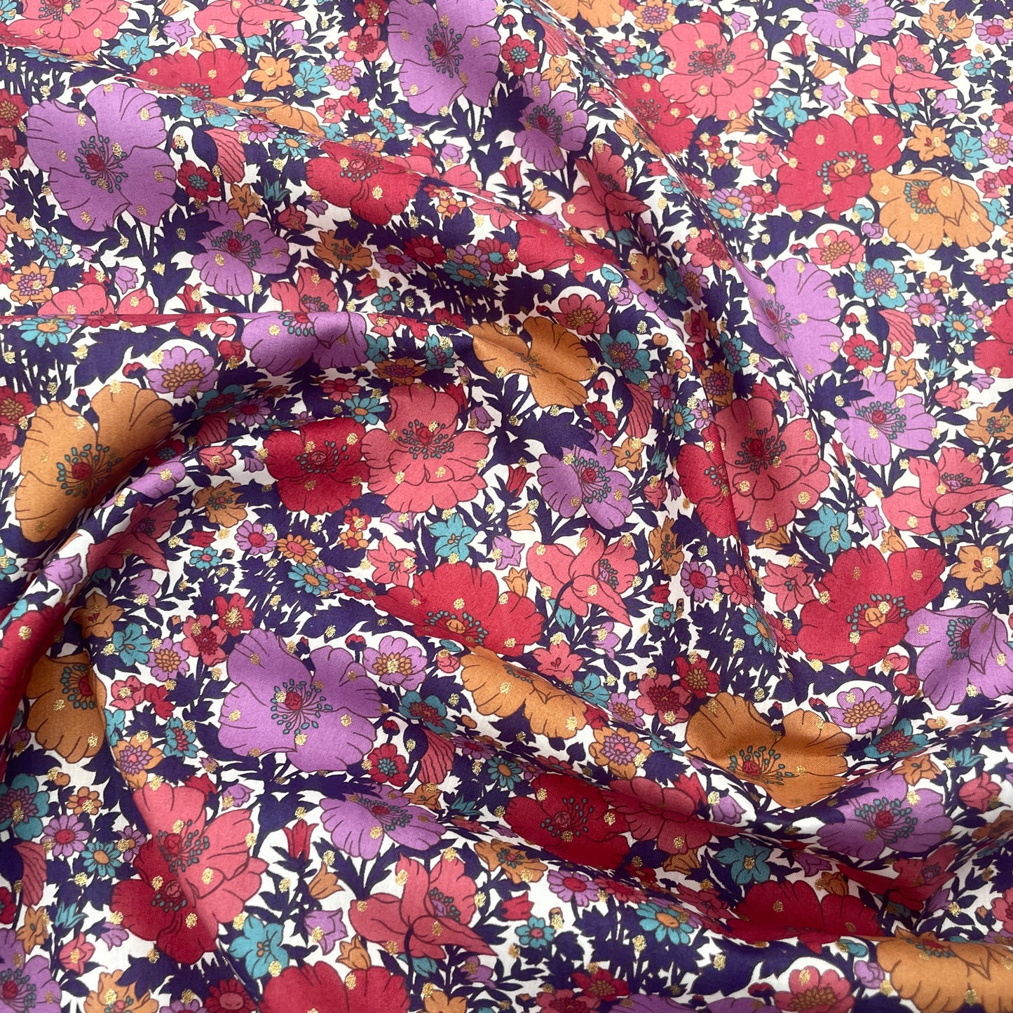 Liberty Fabrics Meadow Song Spot A Tana Lawn Cotton Metallic