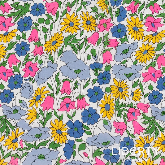 Liberty Fabrics 罂粟和雏菊V塔娜草坪棉-霓虹灯粉红色-