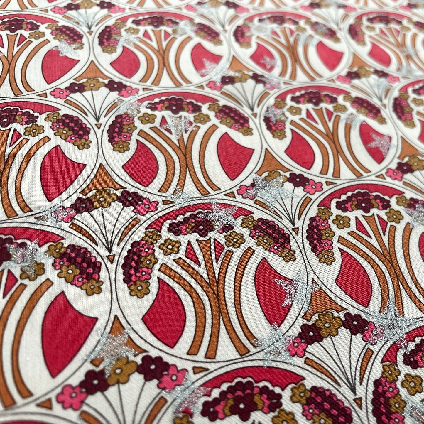 Liberty Fabrics Mauverina Star C Tana Lawn Cotton Metallic