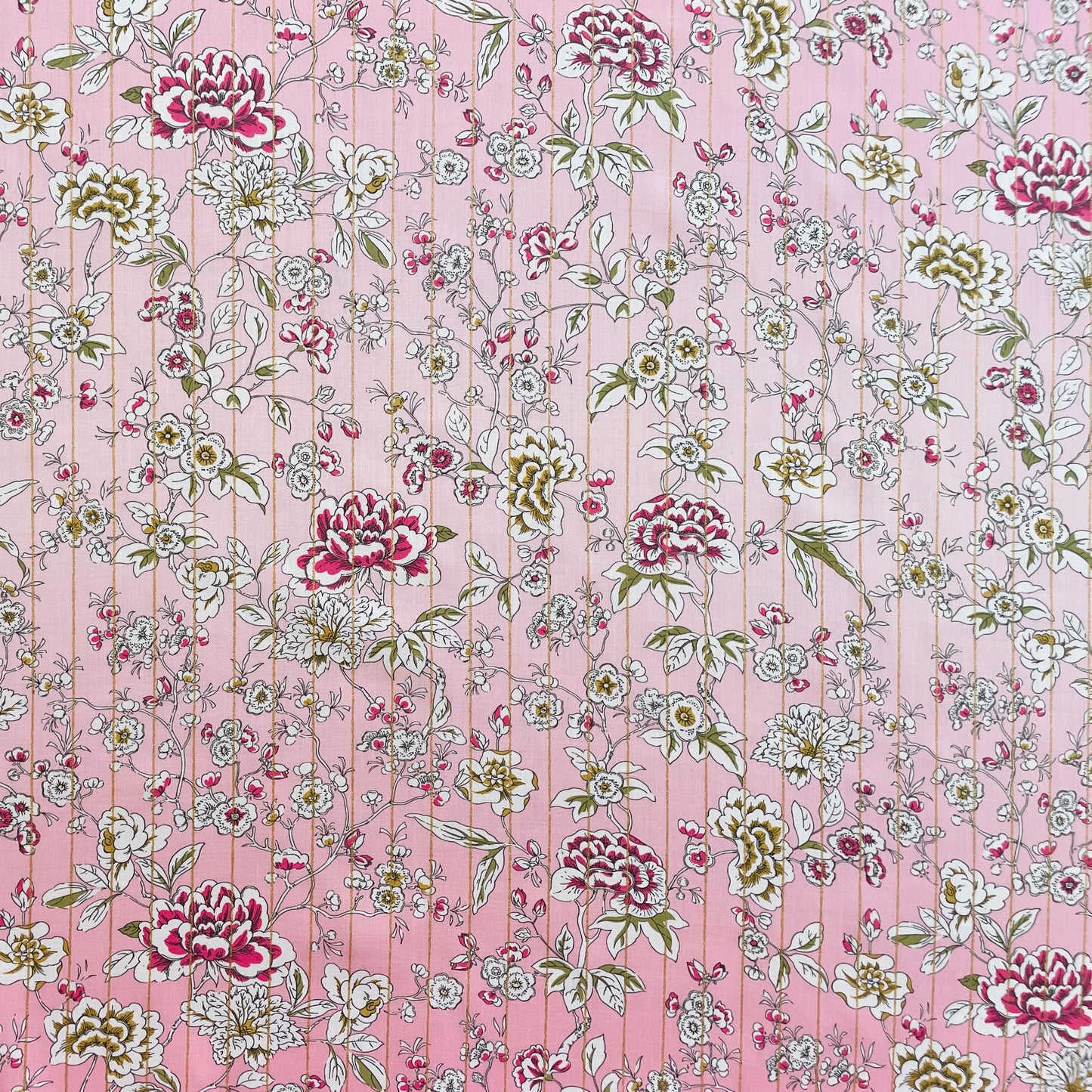 Liberty Fabrics Ceremony Blooms Stripe C Tana Lawn Cotton Metallic