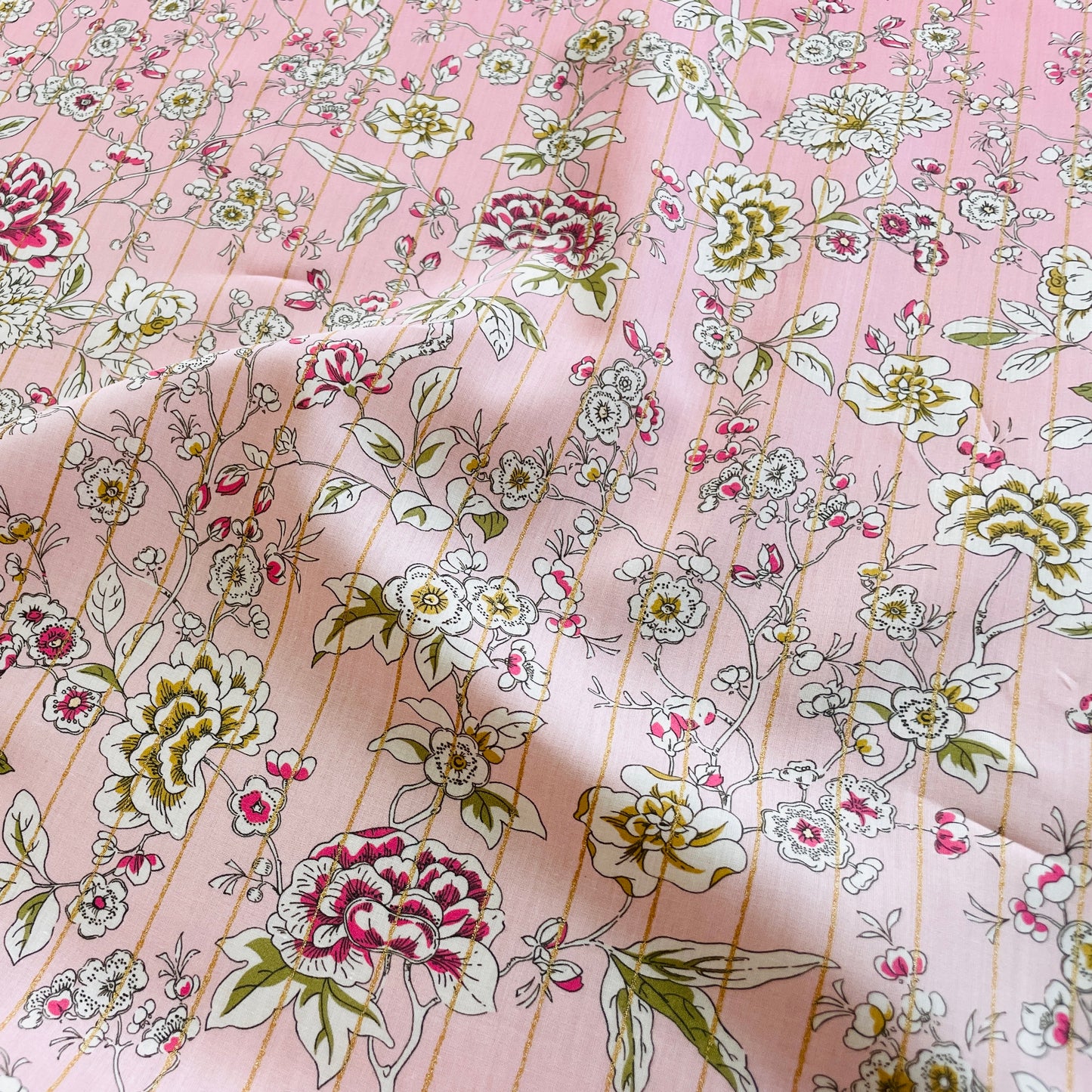 Liberty Fabrics Ceremony Blooms Stripe C Tana Lawn Cotton Metallic