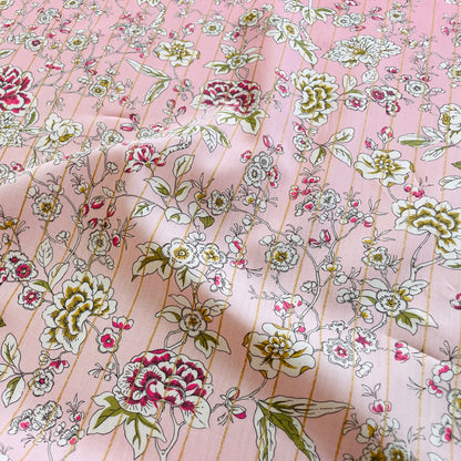 Liberty Fabrics Ceremony Blooms Stripe C Tana Lawn Cotton Metallic