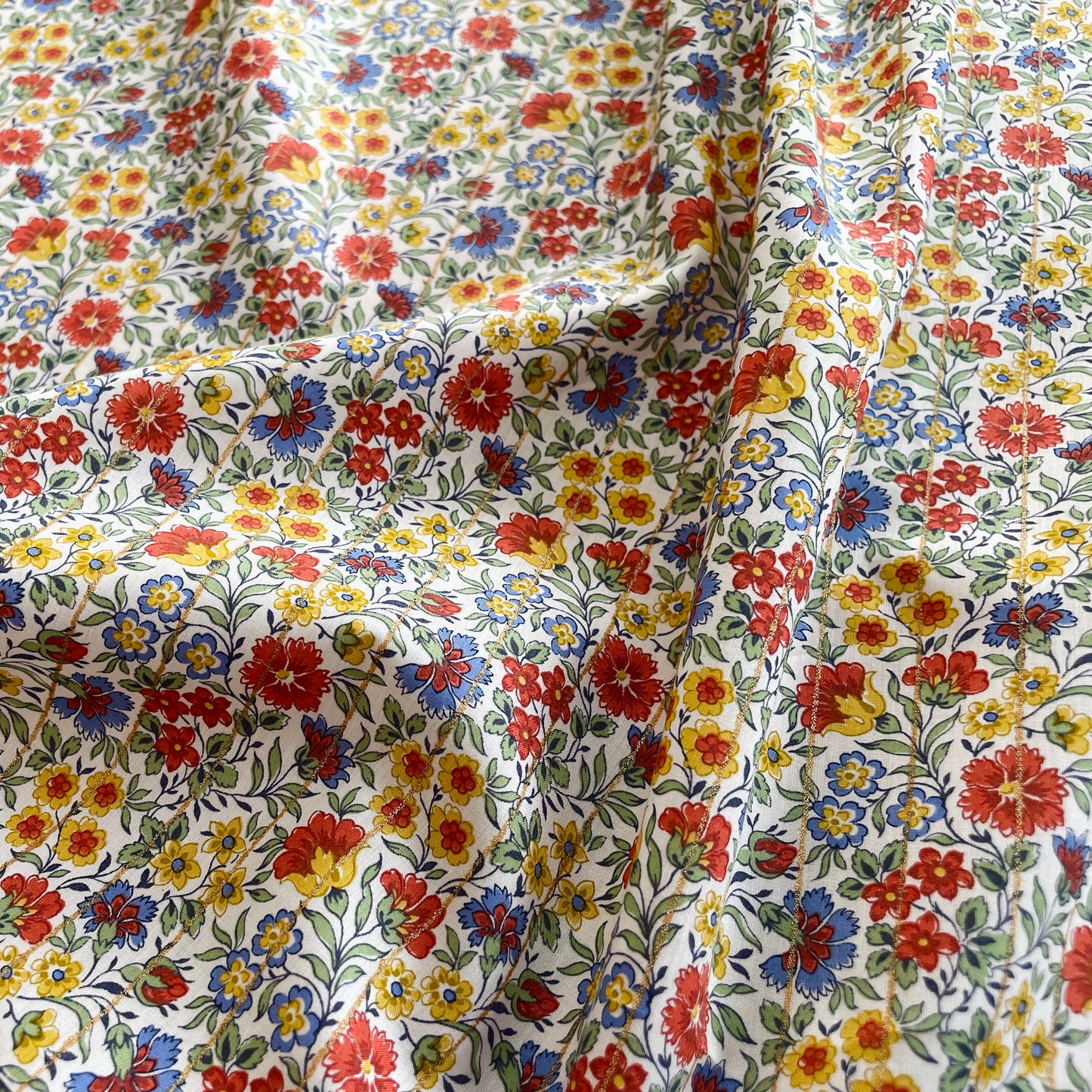 Liberty Fabrics Carnation Garden Stripe A Tana Lawn Cotton Metallic