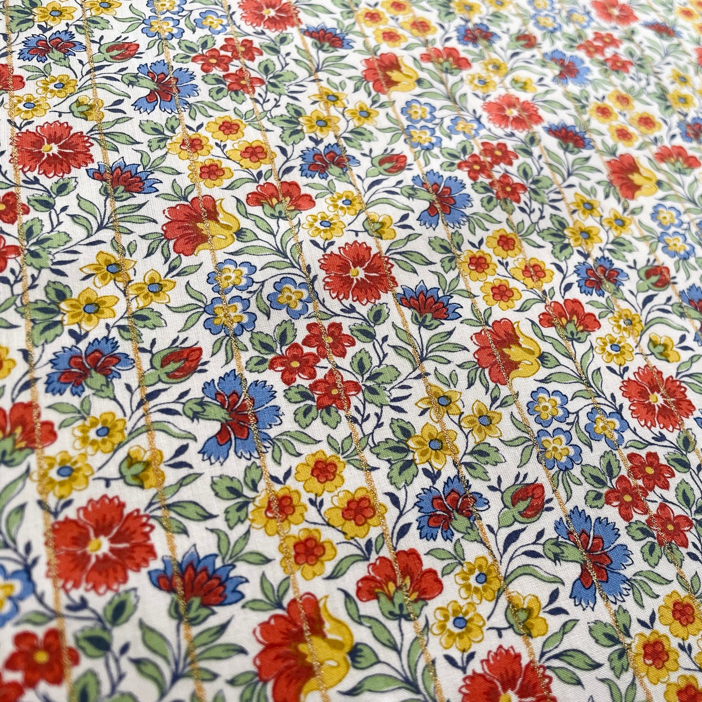 Liberty Fabrics Carnation Garden Stripe A Tana Lawn Cotton Metallic