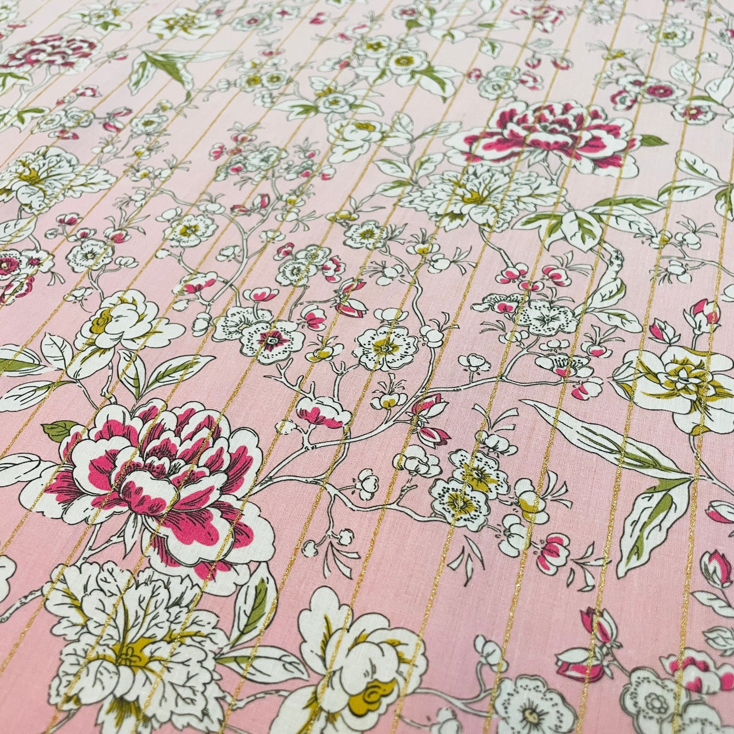 Liberty Fabrics Ceremony Blooms Stripe C Tana Lawn Cotton Metallic