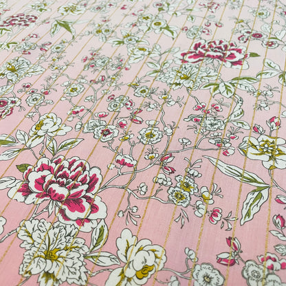 Liberty Fabrics Ceremony Blooms Stripe C Tana Lawn Cotton Metallic