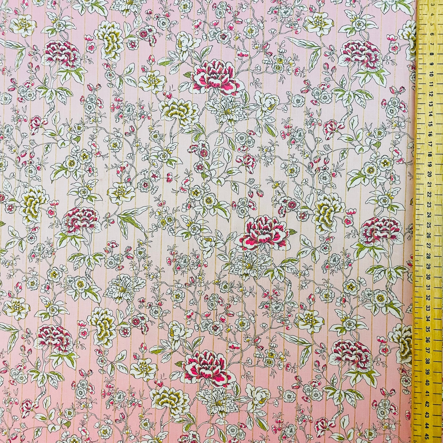 Liberty Fabrics Ceremony Blooms Stripe C Tana Lawn Cotton Metallic