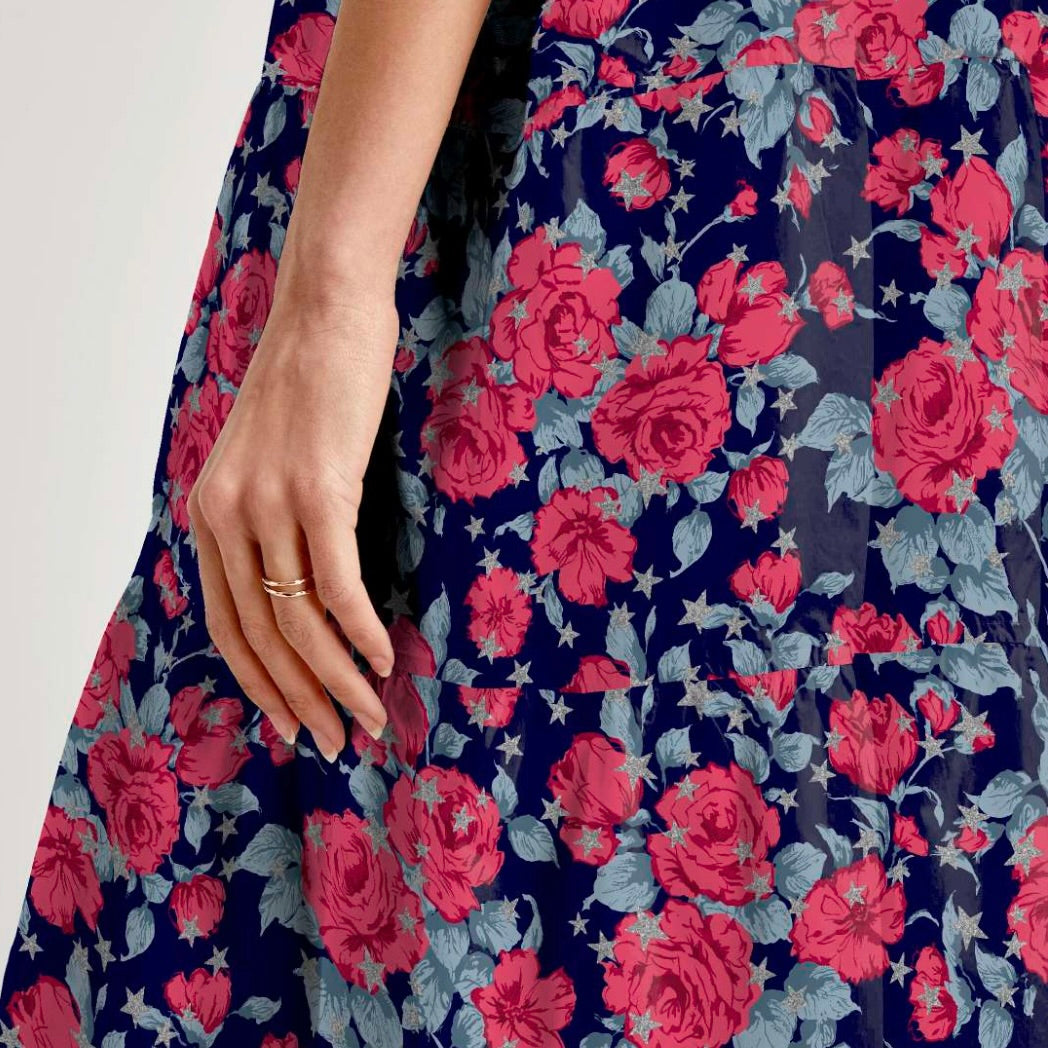Liberty Fabrics Carline Love Blossom B Tana Lawn Cotton Metallic The Little World of Fabric
