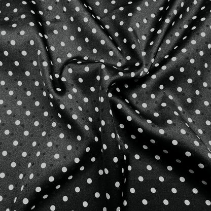 Stretch Satin Polka Dot Jacquard Print Dress Fabric - Black / White
